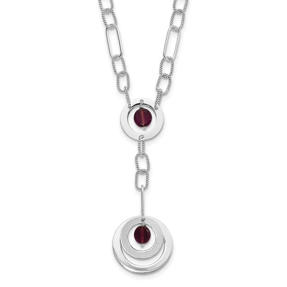Sterling Silver Purple Crystal Fancy Link Drop Necklace