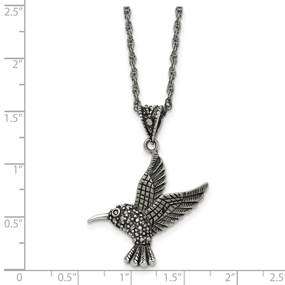 Stainless Steel Antiqued and Polished w/Marcasite Hummingbird Necklace