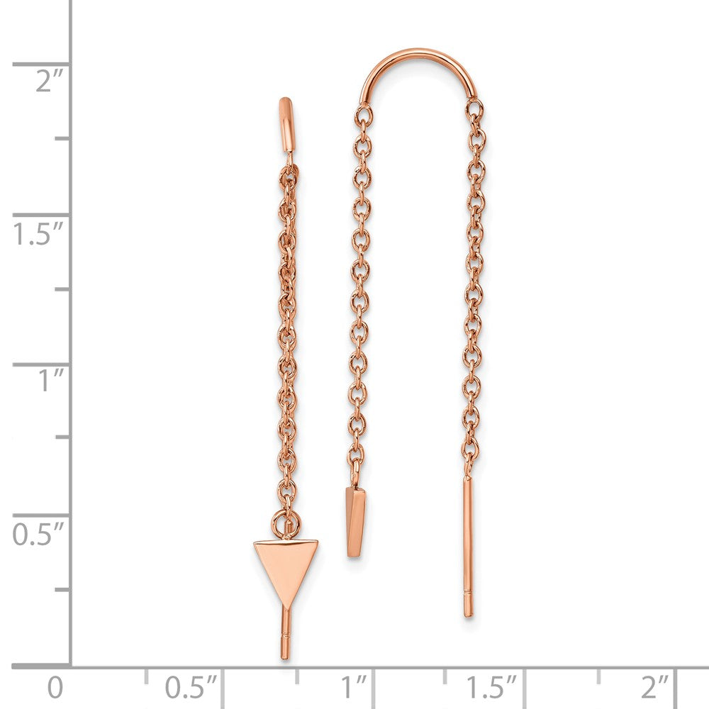 Stainless Steel Polished Rose IP-plated Triangle Threader Dangle Earrings