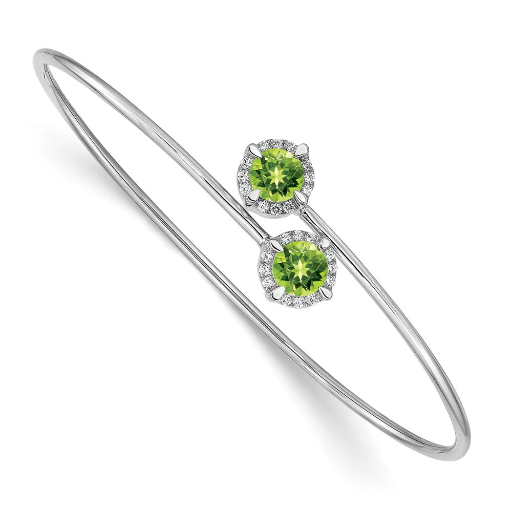 14k White Gold Peridot and Diamond Flexible Bangle 7 inches