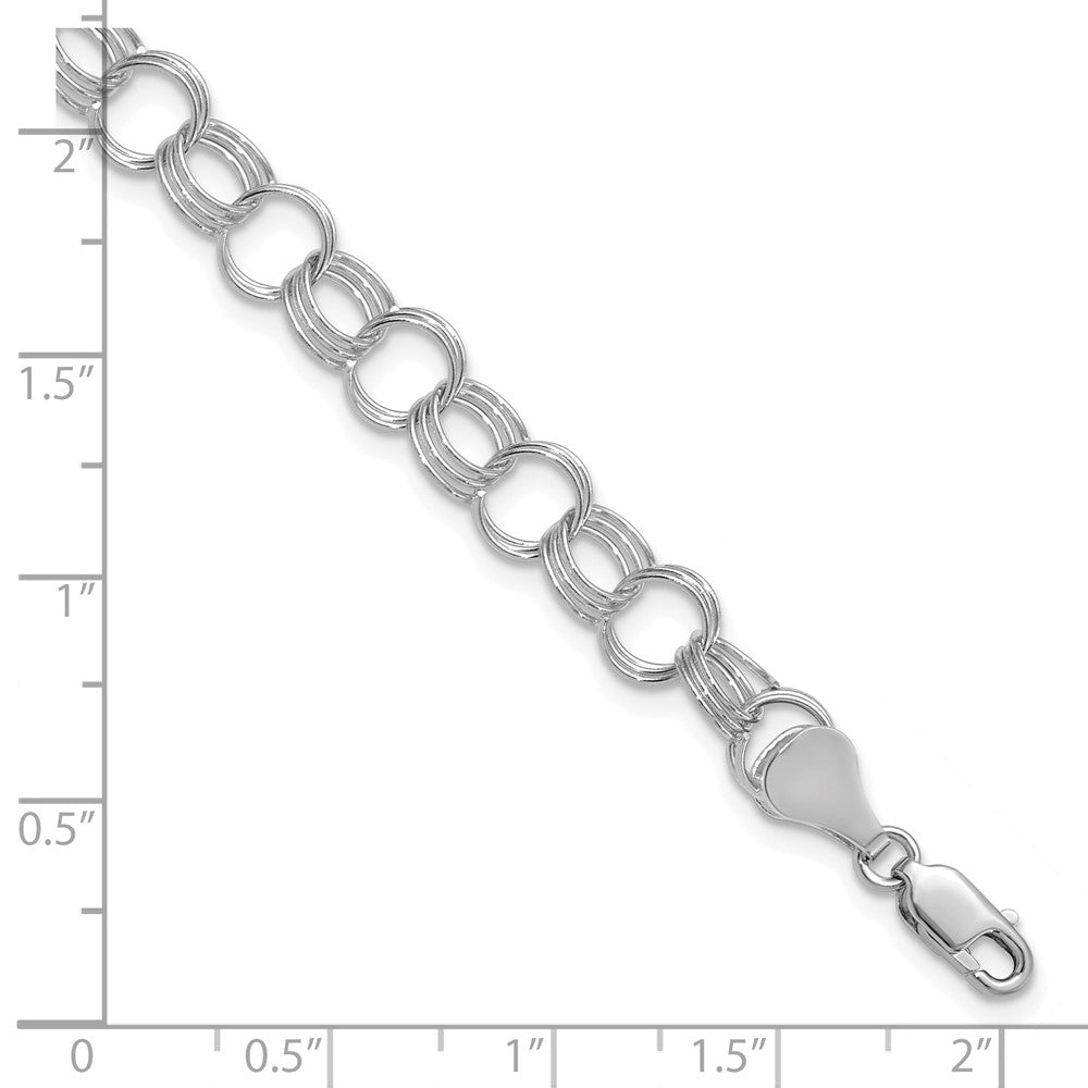 14k White Gold 7mm Solid Triple Link 7 inch Charm Bracelet