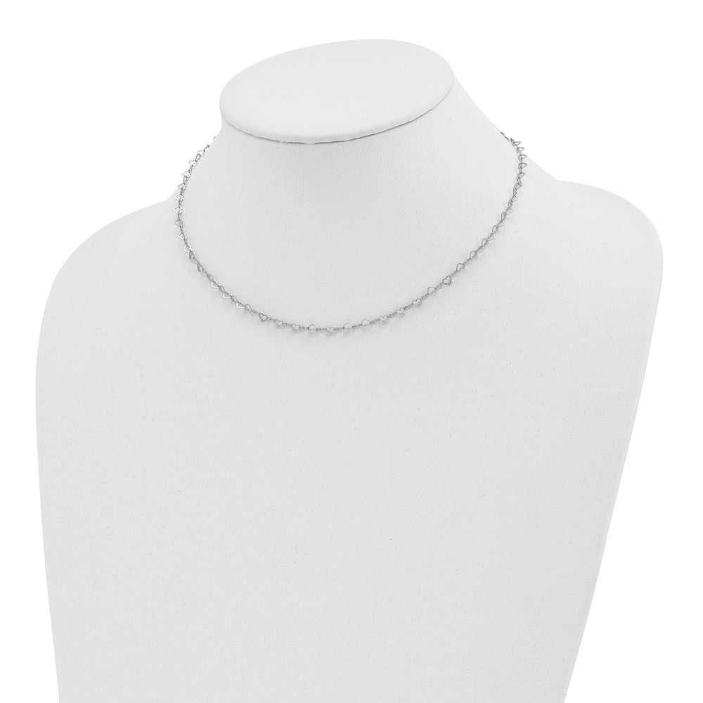 Sterling Silver Polished Hearts Link w/4 in ext Choker 12 Inches