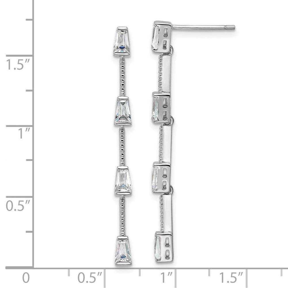 Cheryl M Sterling Silver Rhodium-plated Polished and Beaded CZ Post Dangle Earrings