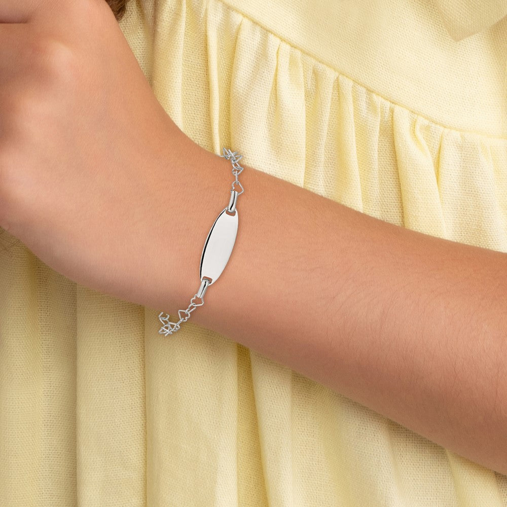 Sterling Silver Polished Engraveable Children's ID Heart Link Bracelet 6 inches