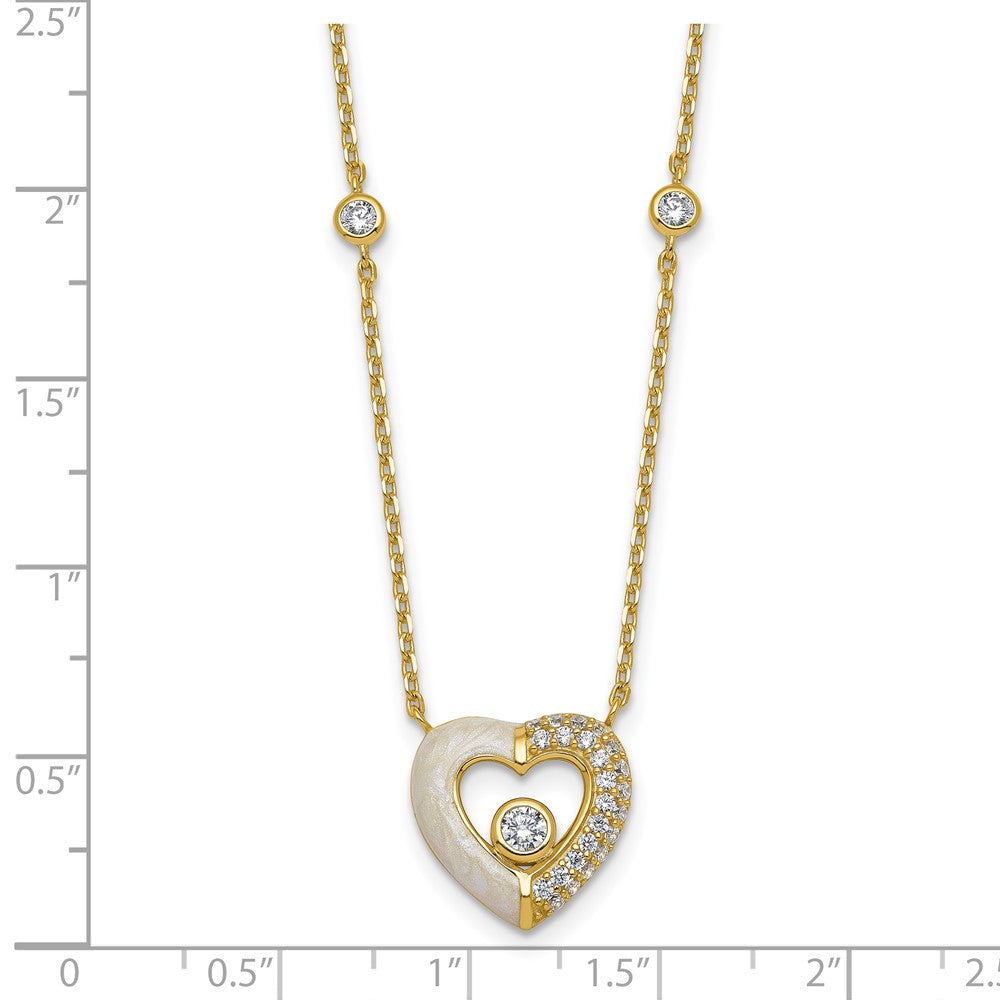 Sterling Silver Gold-tone Polished CZ and Champagne Enamel Open Heart 16 inch with 2 inch Extension Necklace 16 Inches