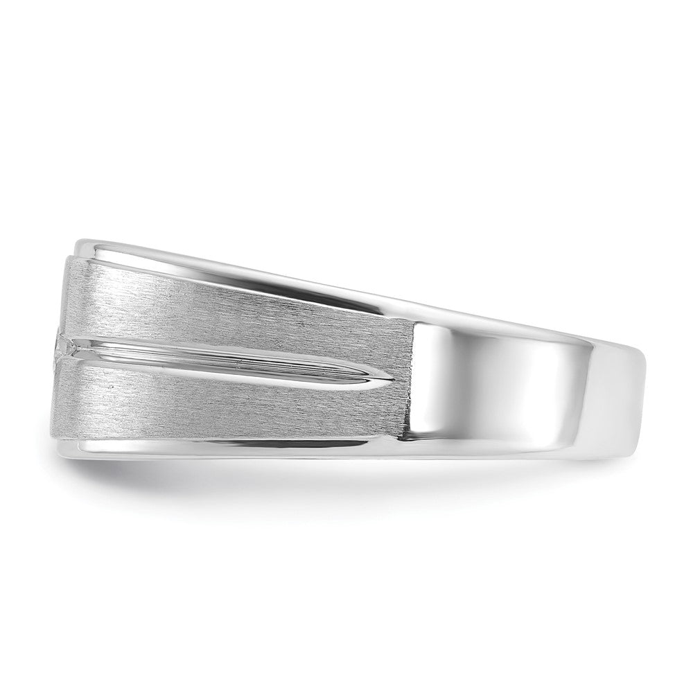 14k White Gold IBGoodman Men's Polished and Satin 1/5 carat Diamond Complete Ring