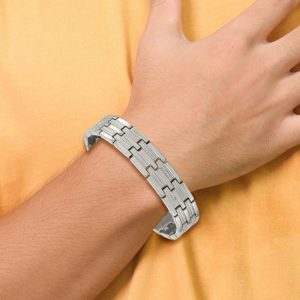 Titanium Polished and Textured 8.5in Link Bracelet 8.5 inches