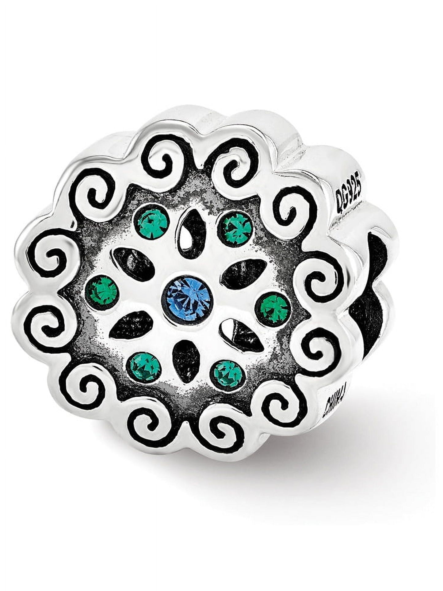 Sterling Silver Reflections Blue/Green Crystals Flower Bead
