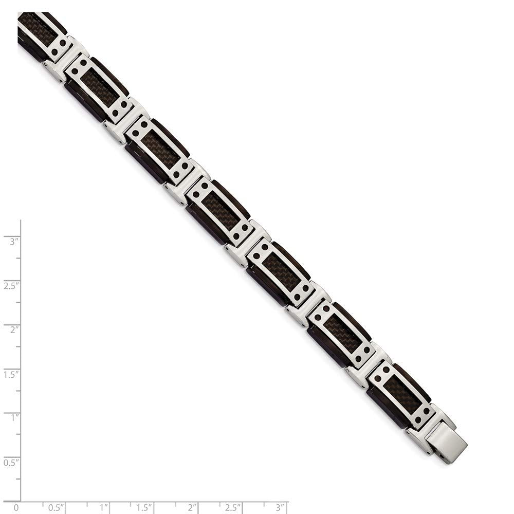 Stainless Steel Polished Black IP-plated w/Carbon Fiber Inlay 8.5in Bracele 8.5 inches
