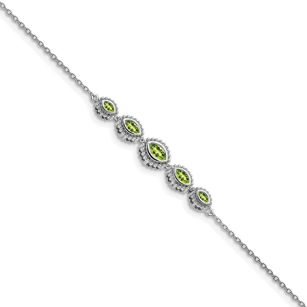 14k White Gold Marquise Peridot Bracelet 7 inches