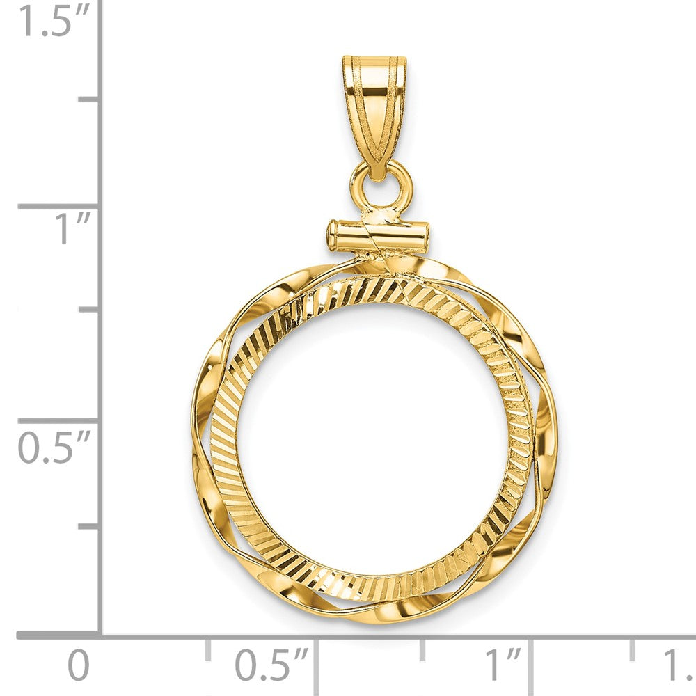 Wideband Distinguished Coin Jewelry 14k Polished Hand Twisted Ribbon and Diamond-cut 18.0mm x 1.35mm Screw Top Coin Bezel Pendant