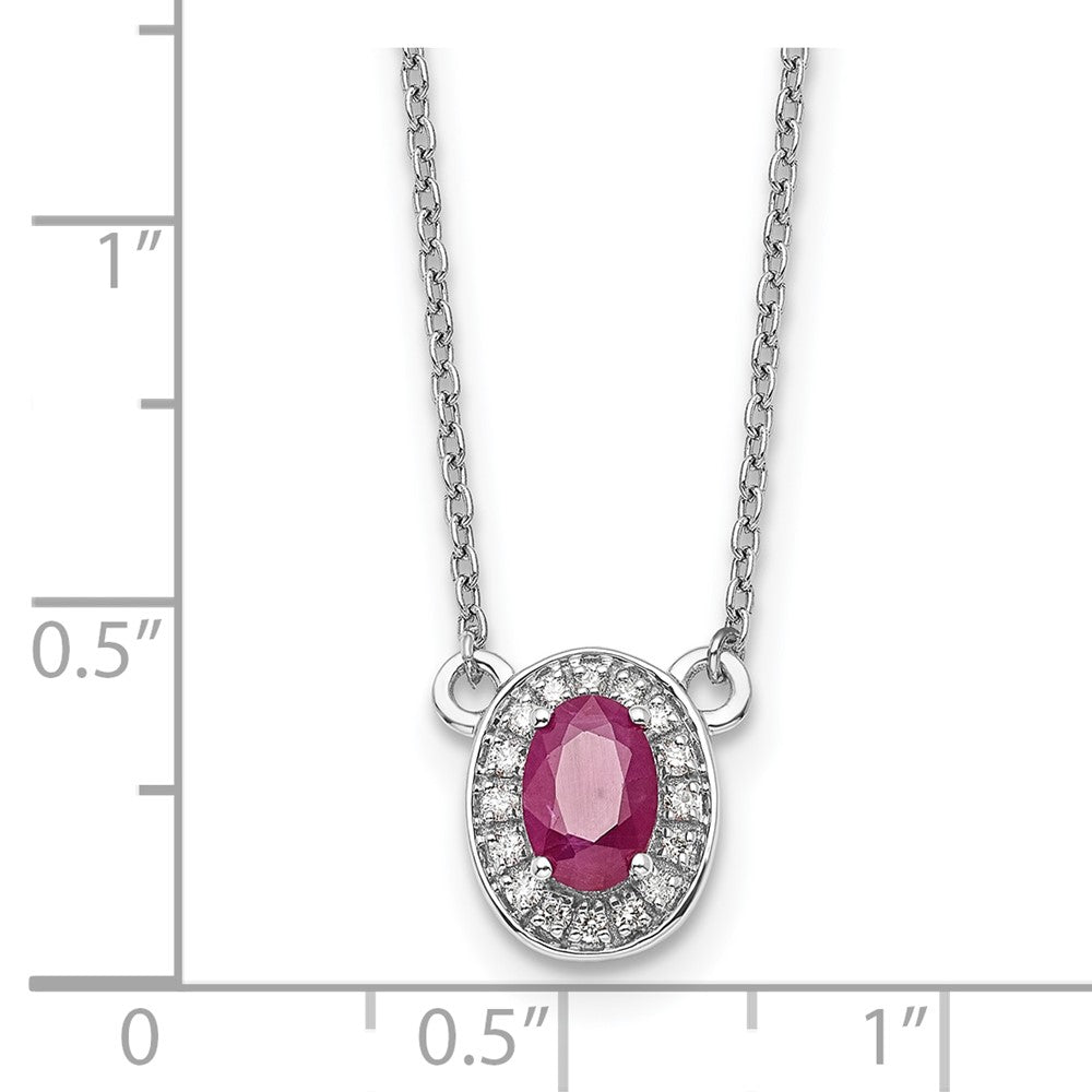 14k White Gold Diamond and Oval Ruby 18 inch Necklace