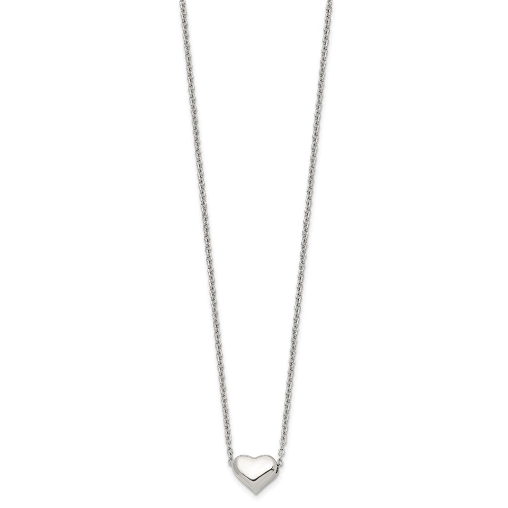 Stainless Steel Polished Heart 16.5in w/2.5 ext. Necklace