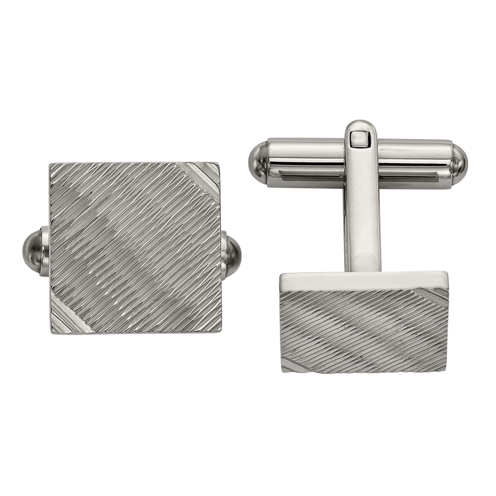 Stainless Steel Polished and Textured Square Cuff Links