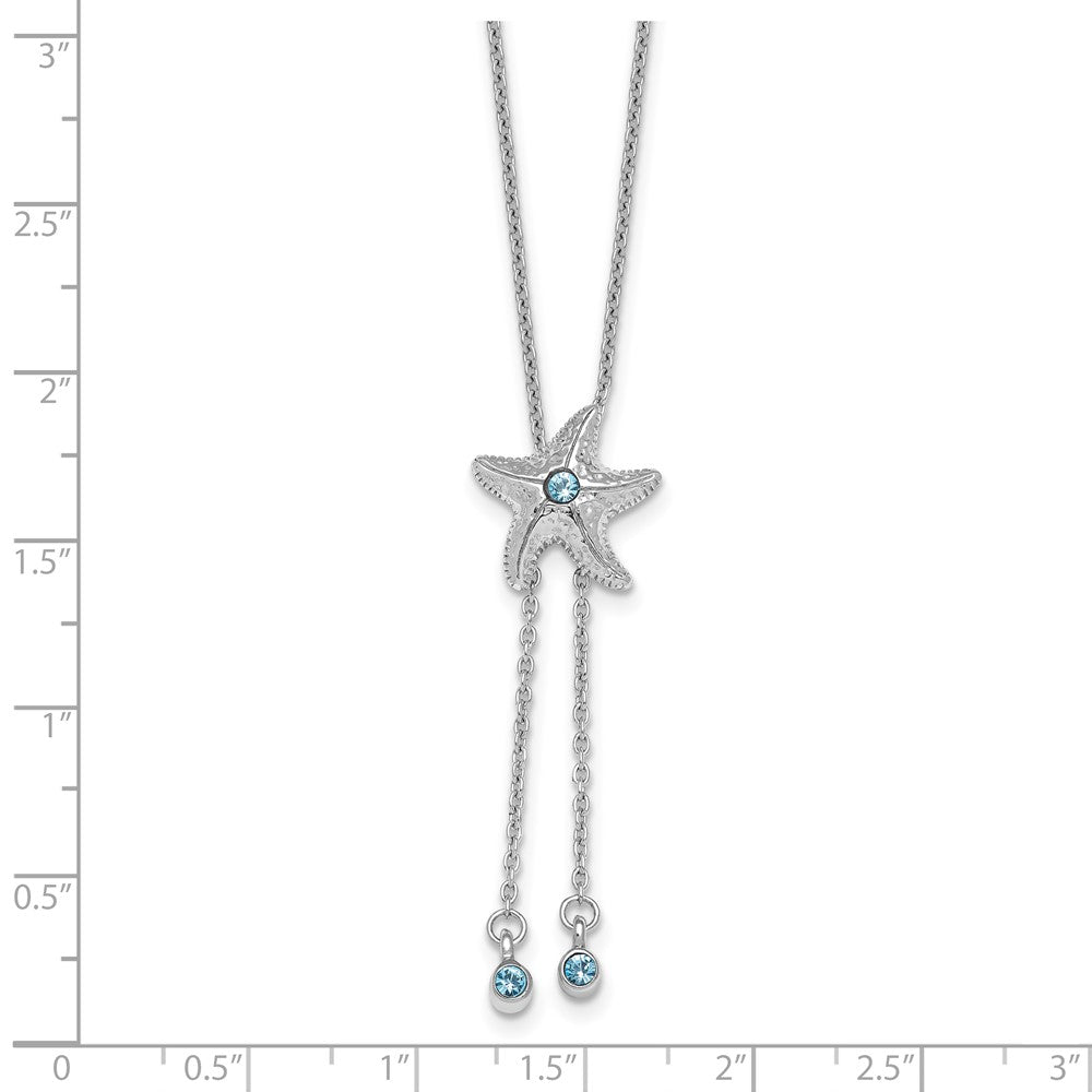 Sterling Silver Rhodium-Plated Polished and Textured Crystal Starfish Adjustable Necklace