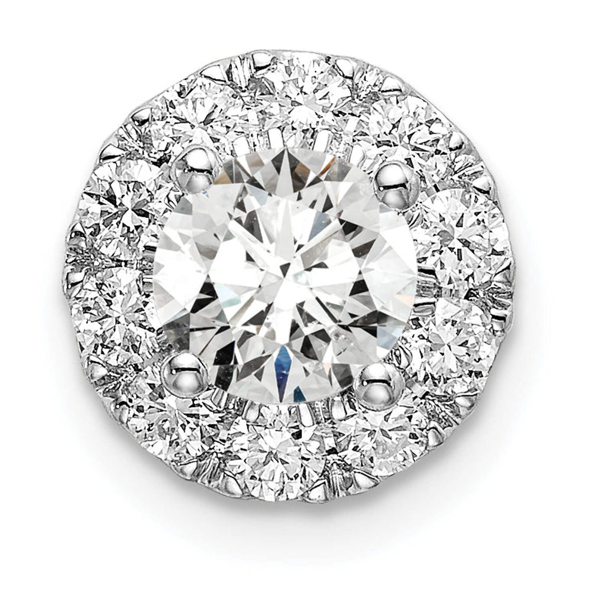 14k White Gold 1 carat Lab Grown Diamond VS/SI+ G+ Round Halo Chain Slide Pendant