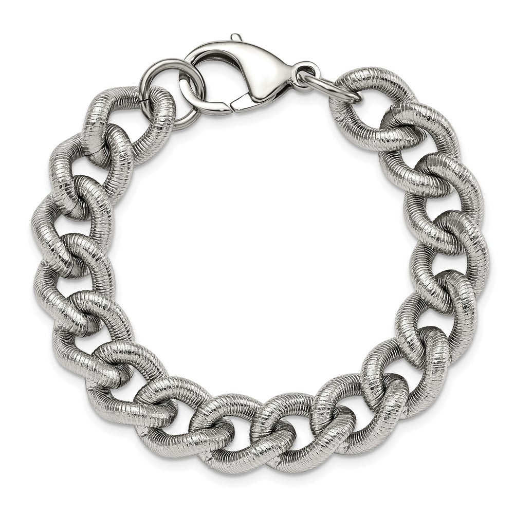 Stainless Steel Polished and Textured 14.5mm Curb 8.25in Bracelet 8.25 inches