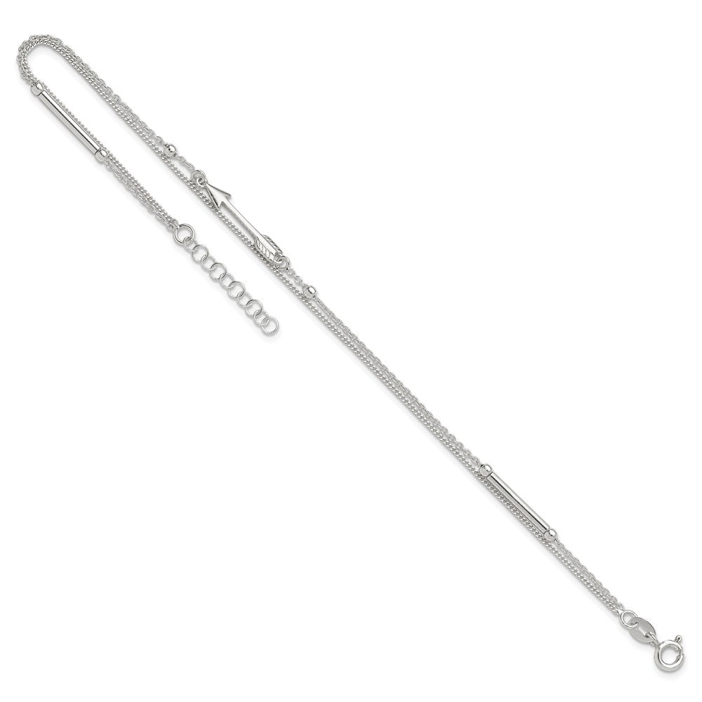 Sterling Silver 9in Plus 1in Ext. 2-strand Arrow and Bar Anklet 9 inches
