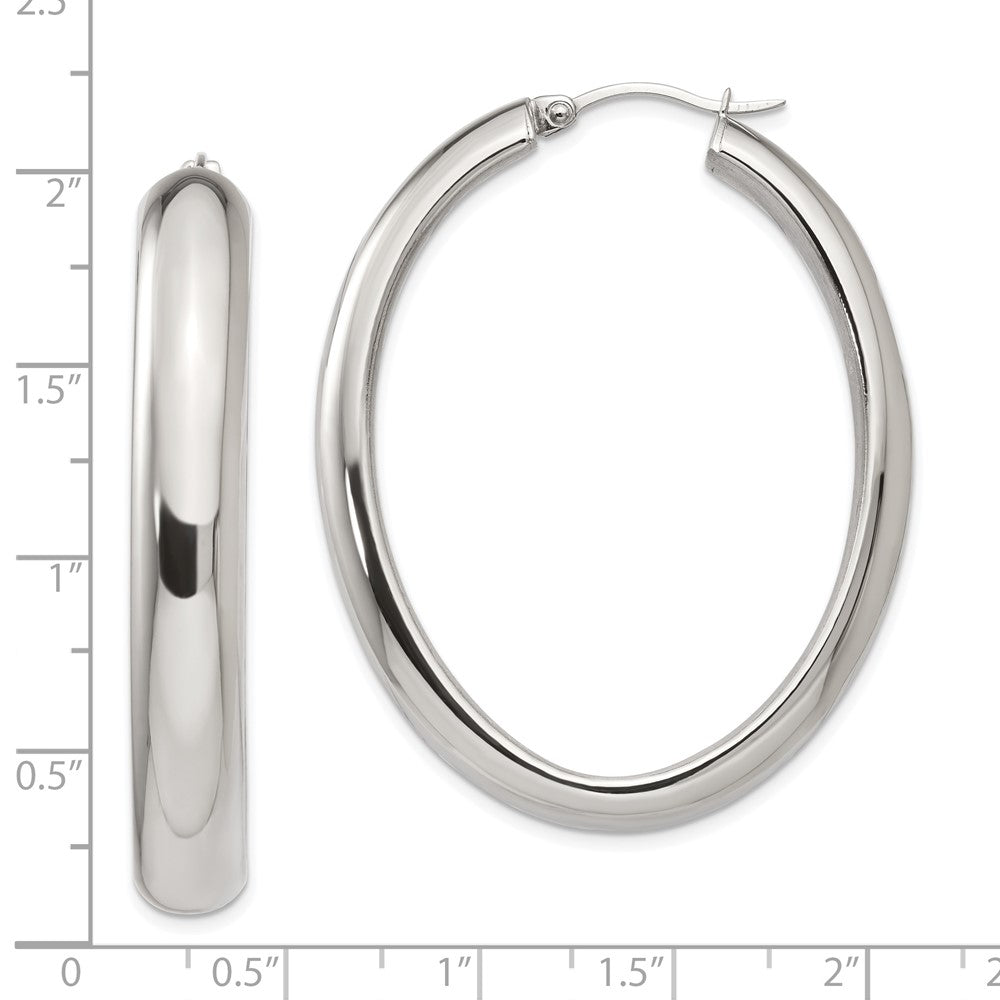 Stainless Steel Polished Hollow Oval Hoop Earrings