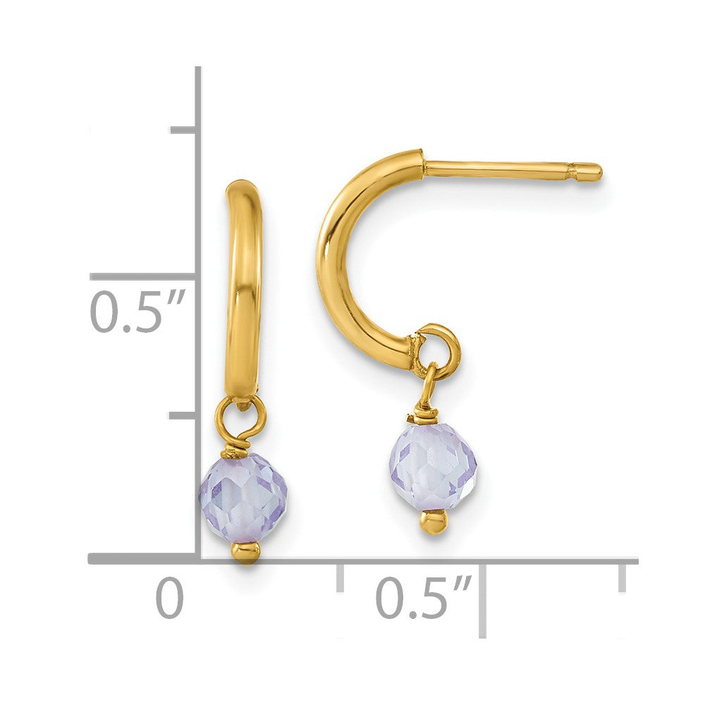14k Purple CZ Dangle Half Hoop Earrings