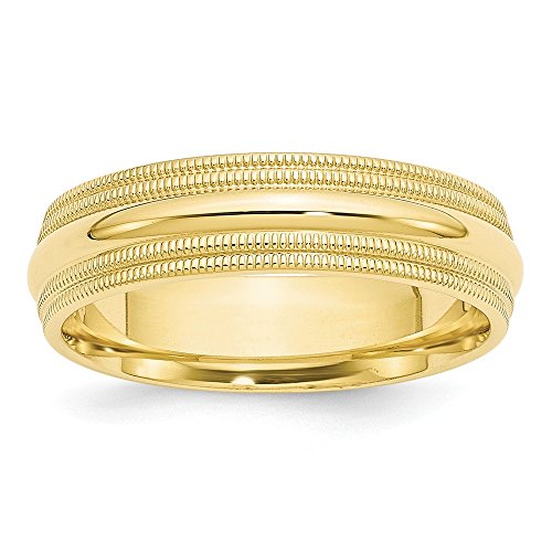 10k Yellow Gold 6mm Double Milgrain Comfort Fit Wedding Band Size 10