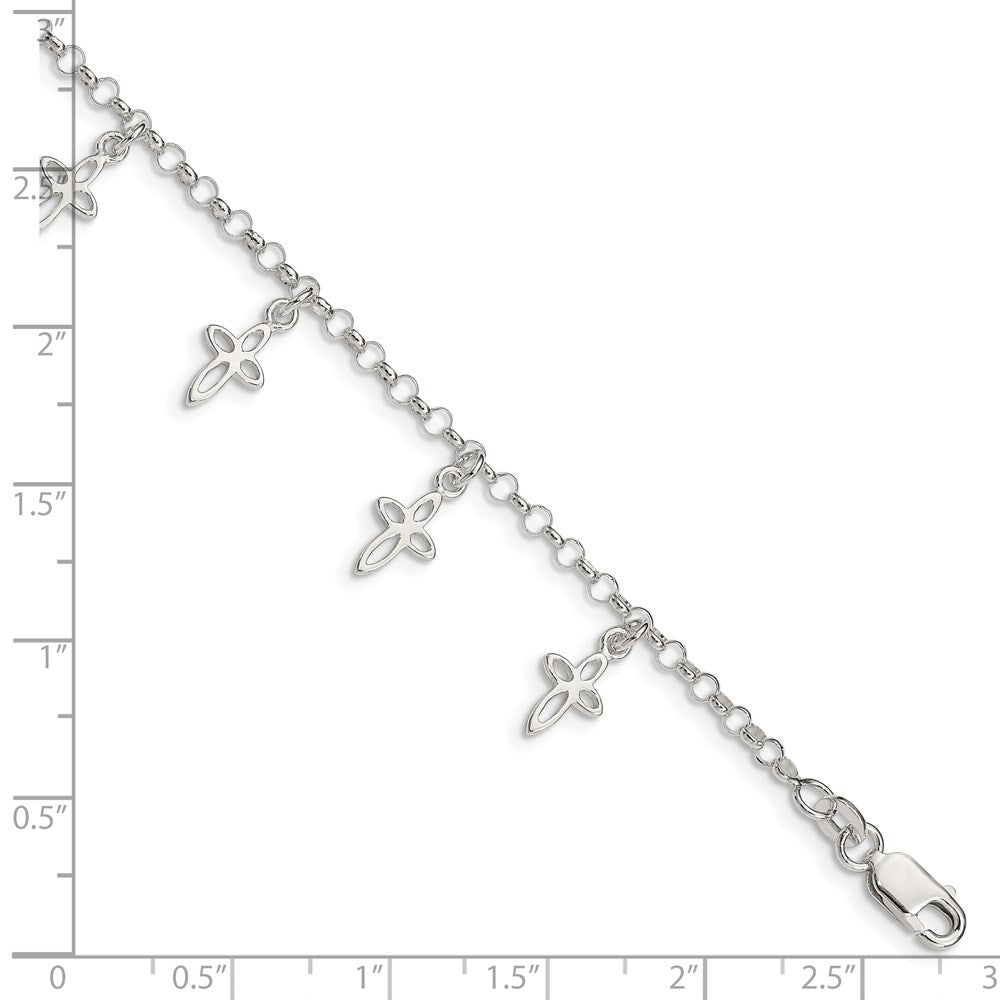 Sterling Silver Polished Cross Charms with 1in Ext. Children's Bracelet 6 inches