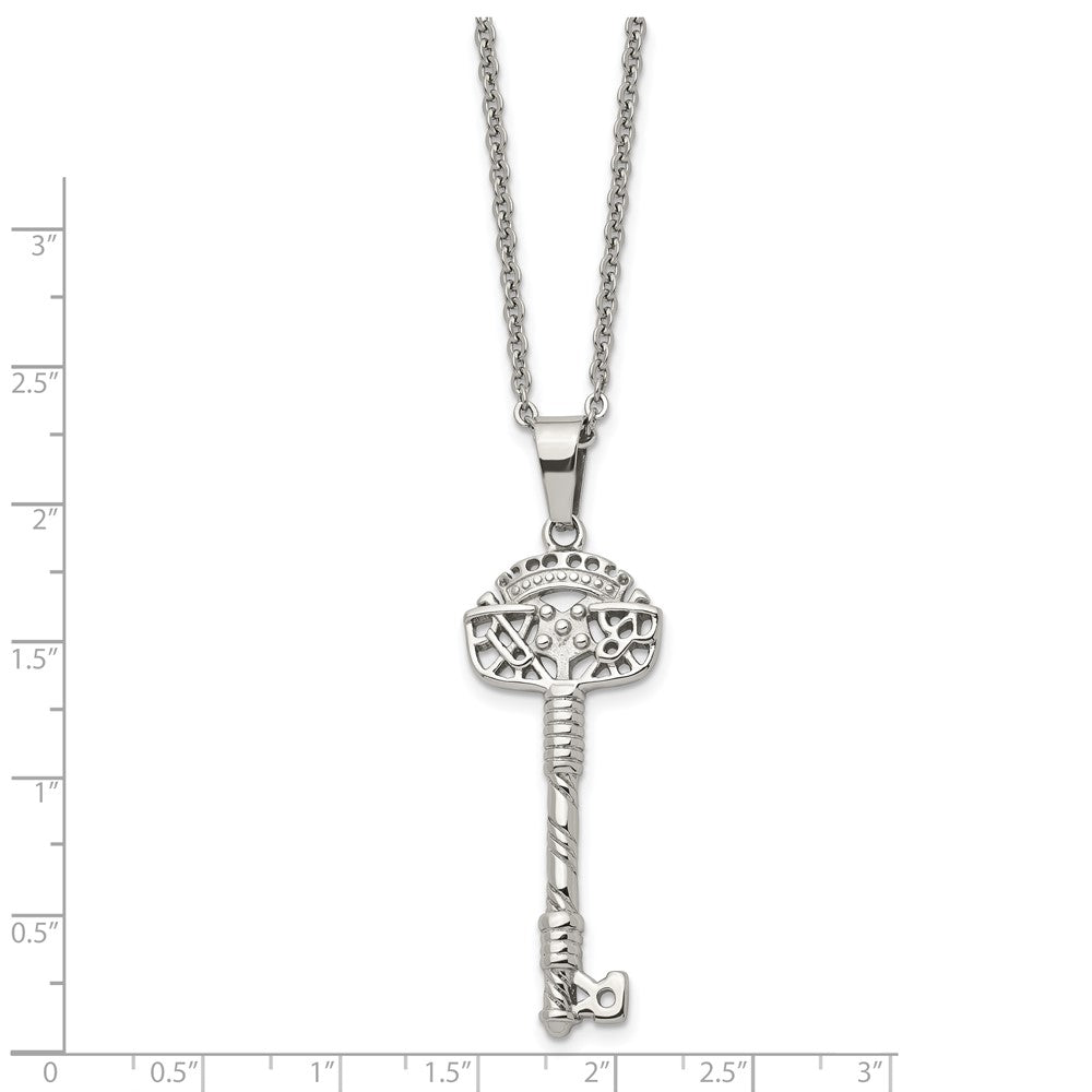 Stainless Steel Polished and Textured Key 22in Necklace