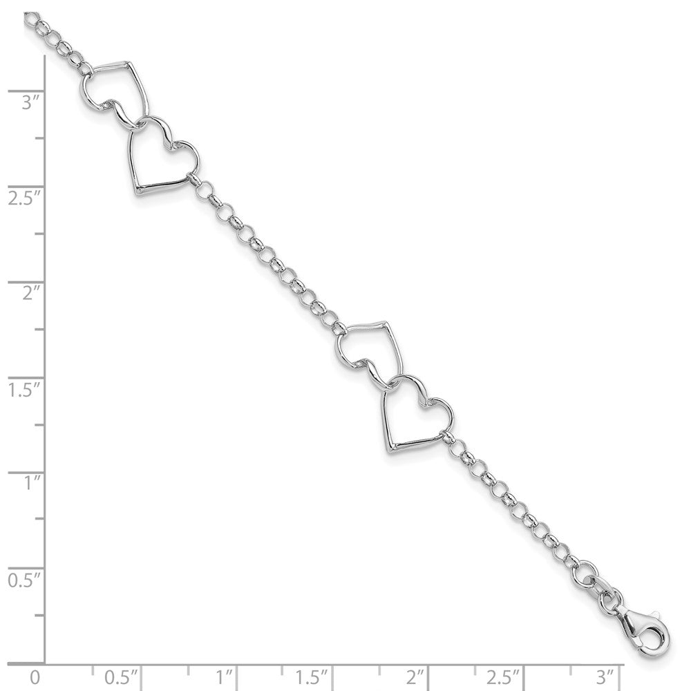 Sterling Silver Rhodium Plated Heart Bracelet 7.25 inches