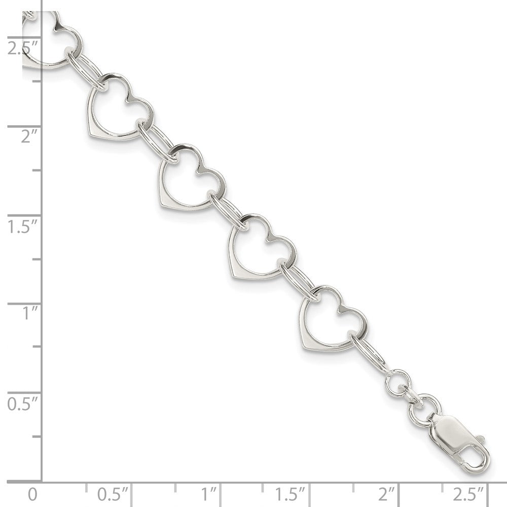 Sterling Silver Heart Link Bracelet 7 inches