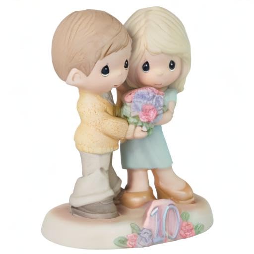 Precious Moments Hand-painted Porcelain Couple Holding Sweet Pea Bouquet 10th Anniversary Figurine