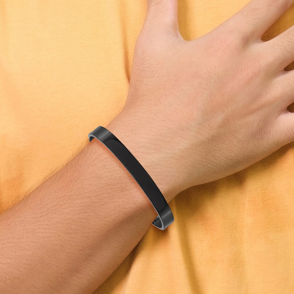 Stainless Steel Polished Black IP-plated 9mm Cuff Bangle 7.25 inches