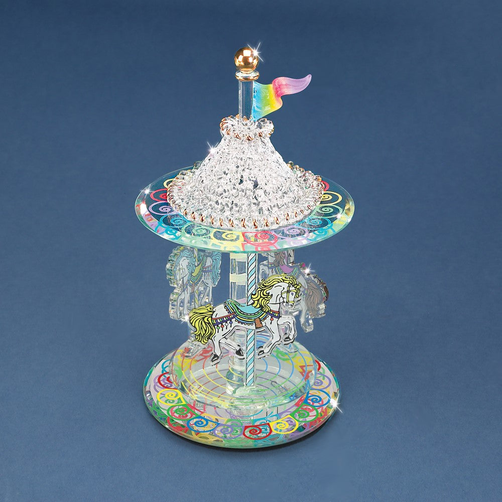 Glass Baron Handcrafted Glass Carousel Figurine with 22k Gold Accents QGM15133