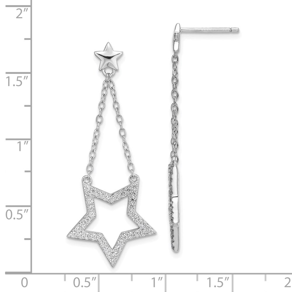 Sterling Silver Rhodium Plated CZ Star Dangle Earrings