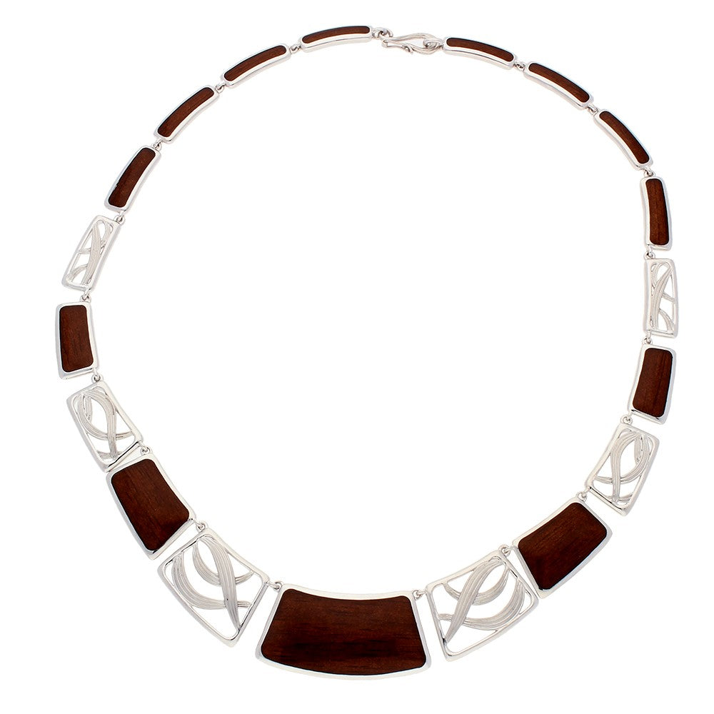 SILVER KOA INLAY LEAF 17 LINK NECKLACE