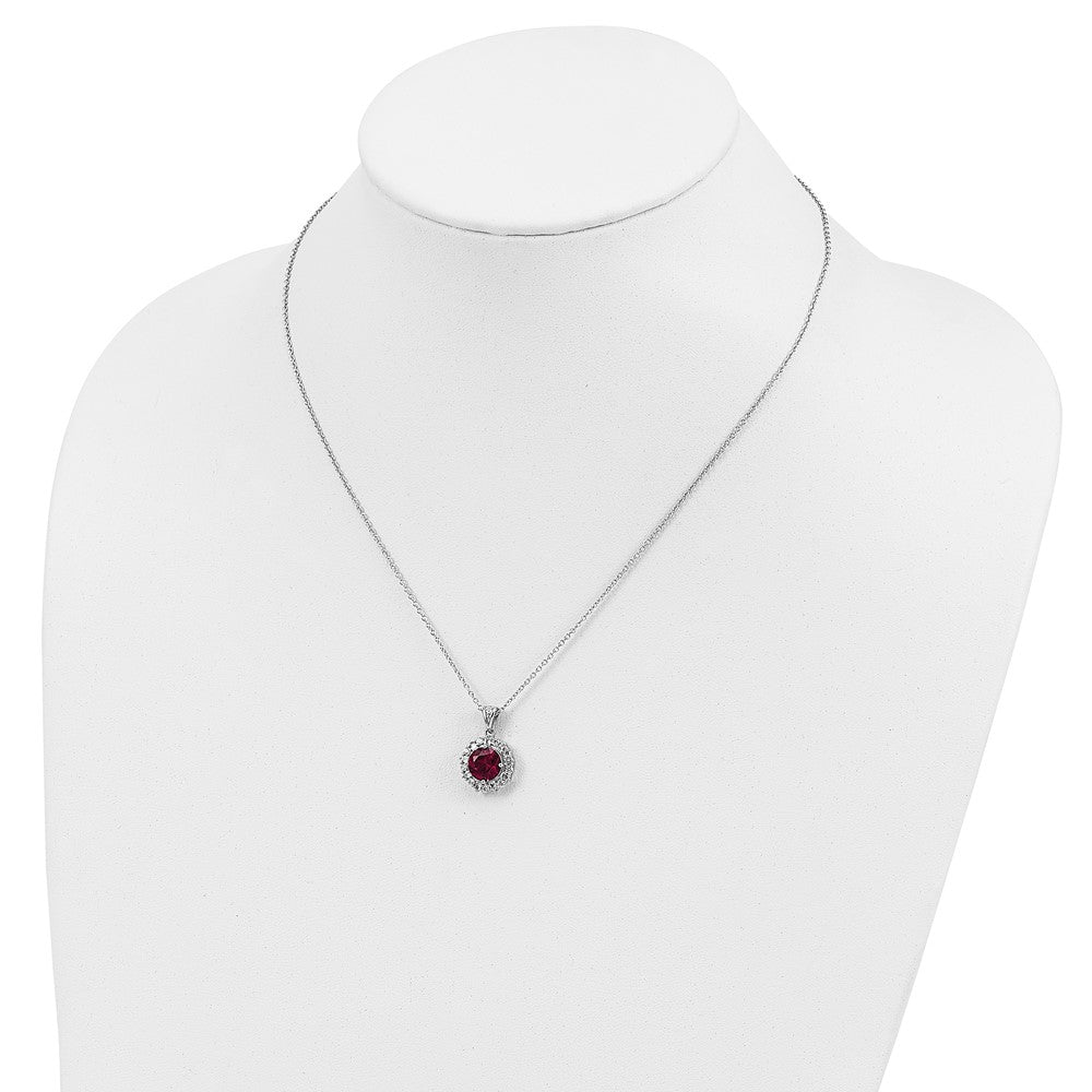 Cheryl M Sterling Silver Rhodium-plated Brilliant-cut Lab Created Ruby and Brilliant-cut/Baguette-cut White CZ 18 Inch Necklace 18 Inches
