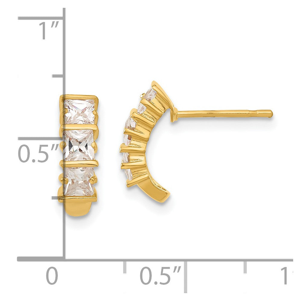 Gold-plated Kelly Waters Three Stone Square CZ Earrings