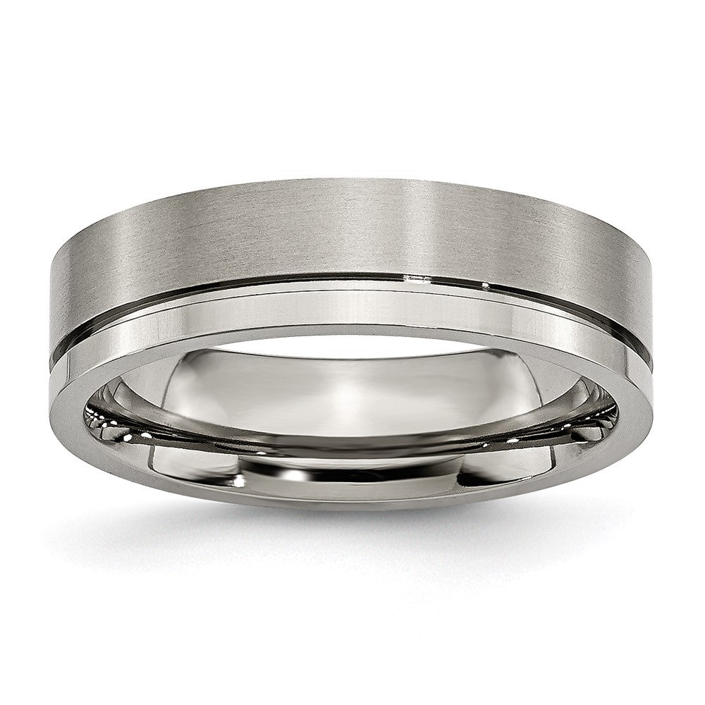 Titanium Brushed and Polished 6mm Grooved Band Size - 11