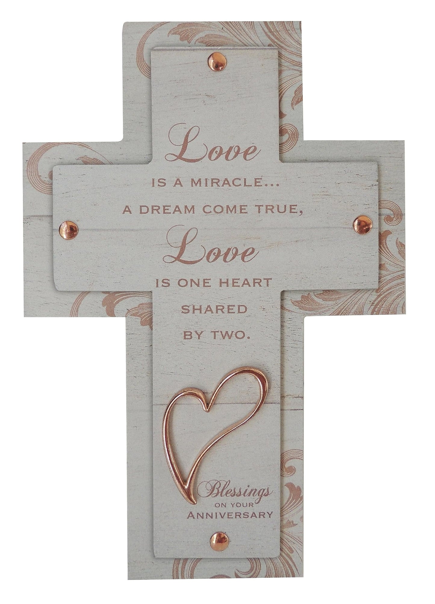 Cathedral Art Love is a Miracle Anniversary Cross with Rose Gold Heart Boxed, For Home, Kitchen, Room, Office Decor