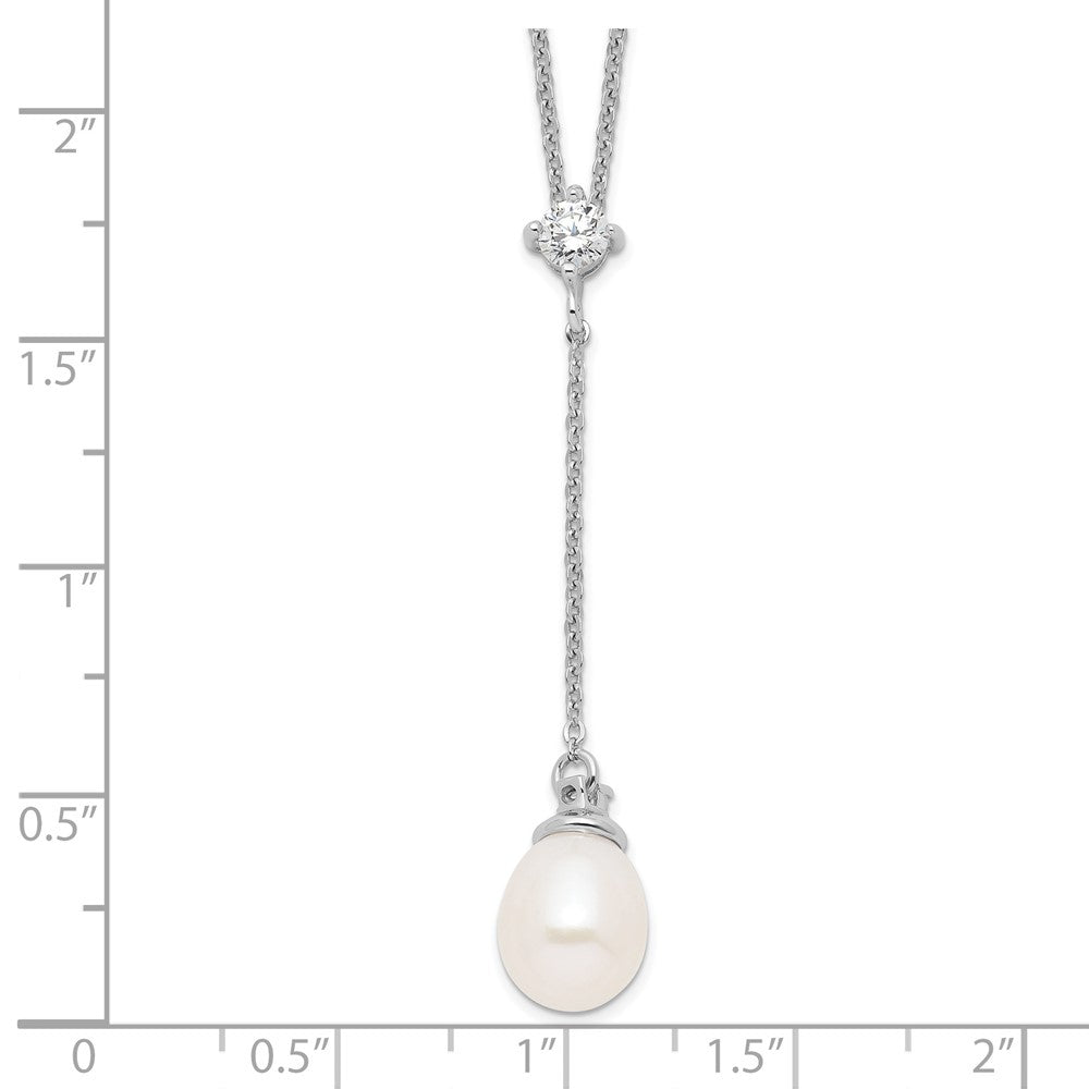 Sterling Silver Rhodium-plated 8-9mm White Teardrop Freshwater Cultured Pearl and CZ Drop 18 inch Necklace 18 Inches