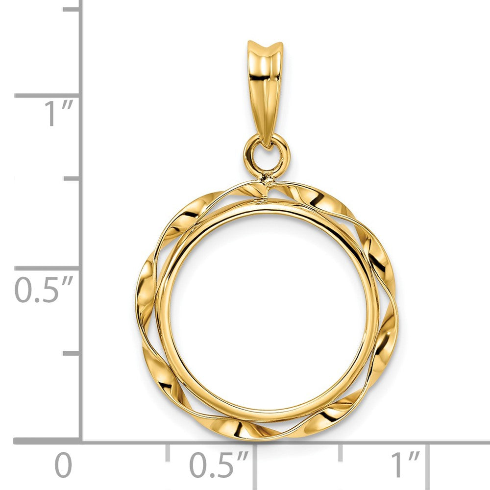 Wideband Distinguished Coin Jewelry 14k Polished Hand Twisted Ribbon 16.5mm Prong Coin Bezel Pendant