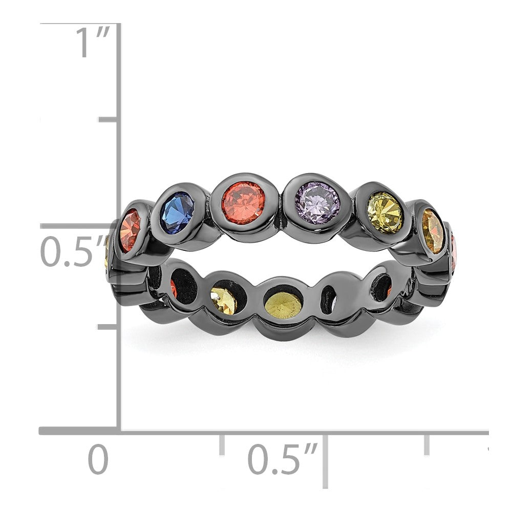Sterling Silver Black Rhodium-plated Multicolored CZ Band