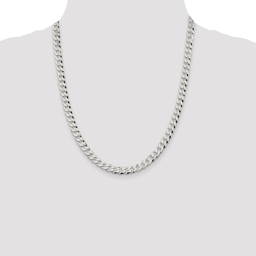 Sterling Silver 7mm Beveled Curb Chain 22 Inches