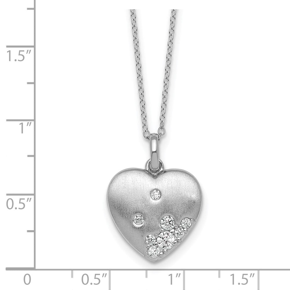 Sterling Silver Rhodium-plated Brushed CZ Heart 17.5 inch Necklace