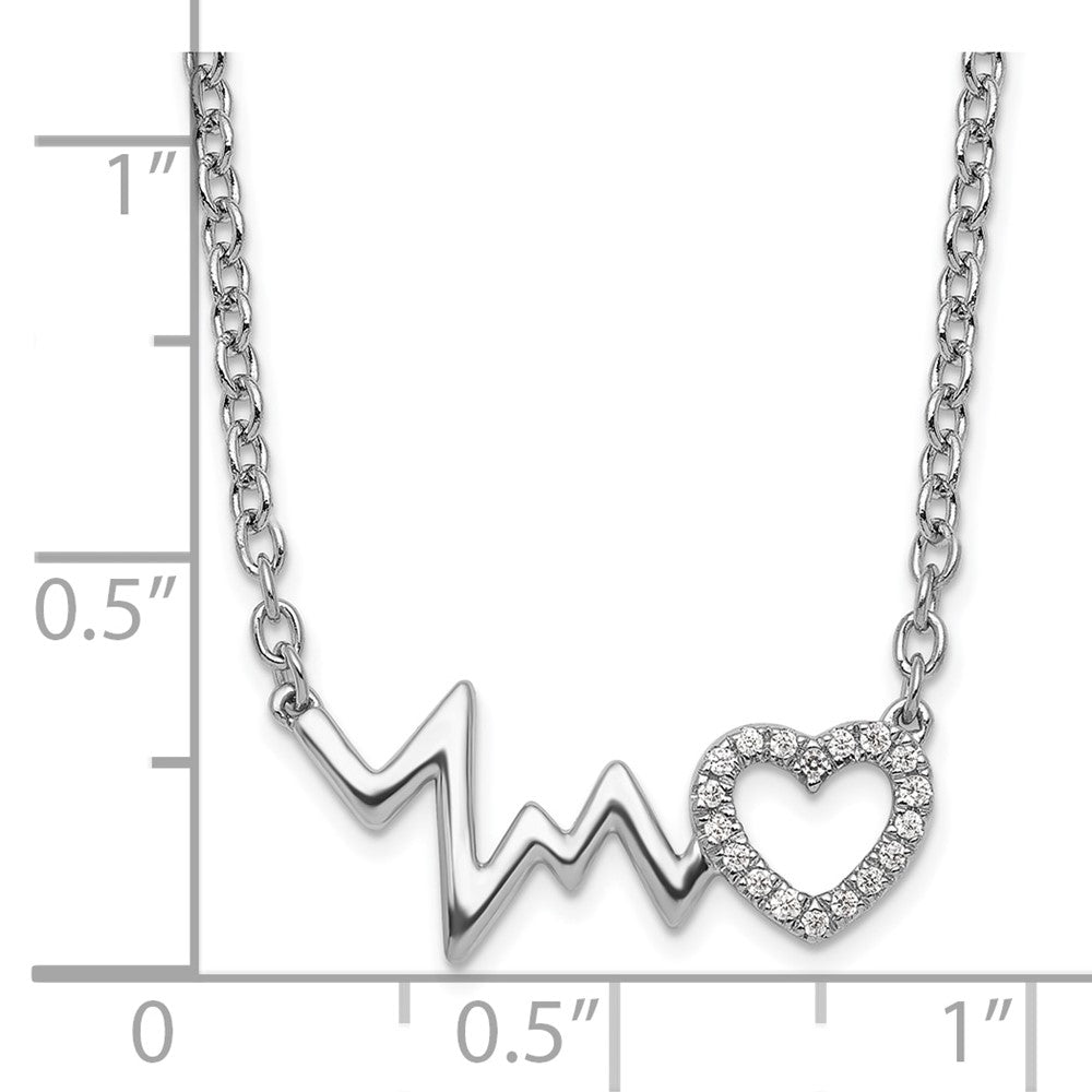 White Ice Sterling Silver Rhodium-plated 18 Inch Diamond Heart with Heartbeat Necklace 18 Inches