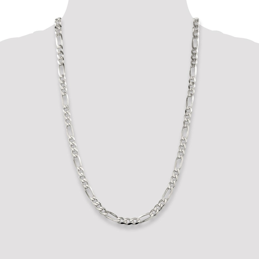 Sterling Silver 7.0mm Pav‚ Flat Figaro Chain 26 Inches