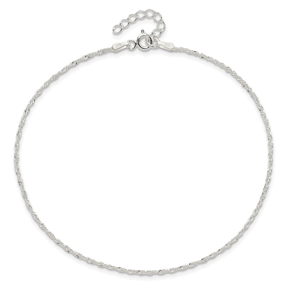 Sterling Silver 1.3mm Singapore 10in Plus 1in ext. Chain Anklet