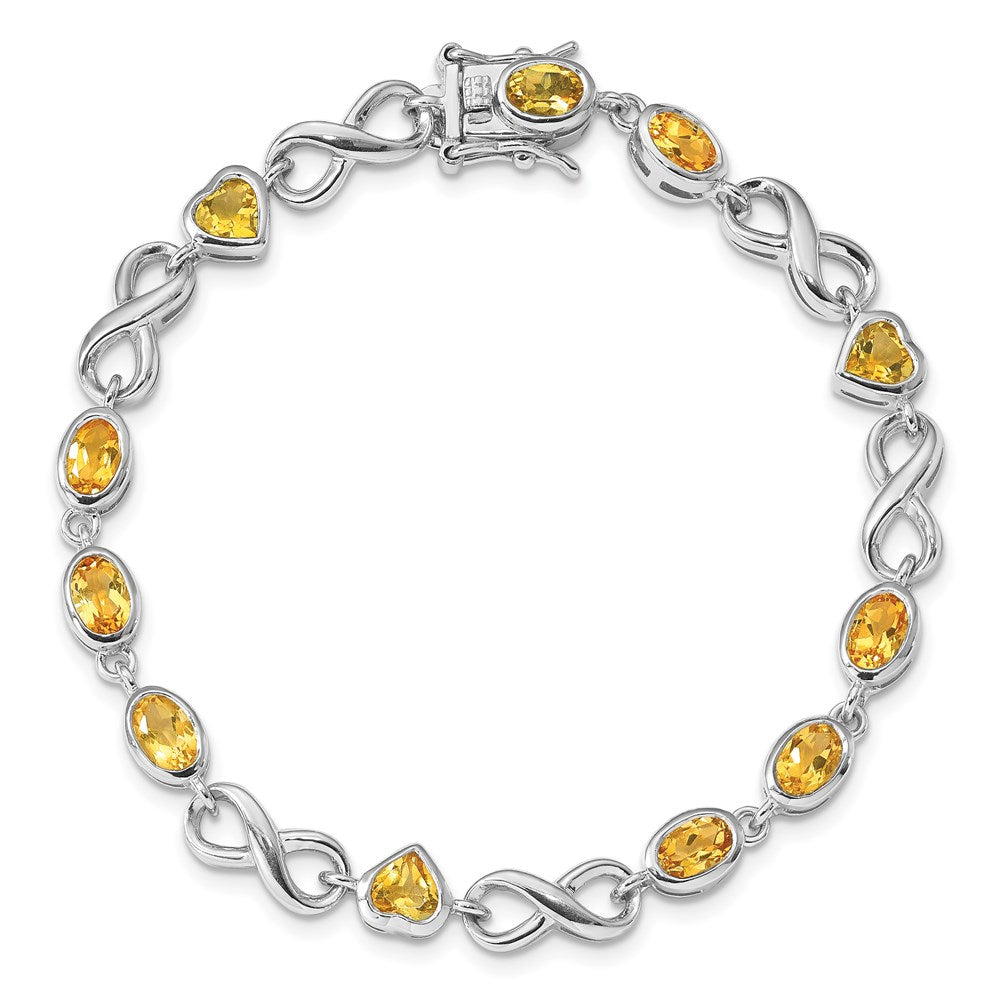 Sterling Silver Rhodium-plated Oval Heart Citrine Bracelet 7.75 inches