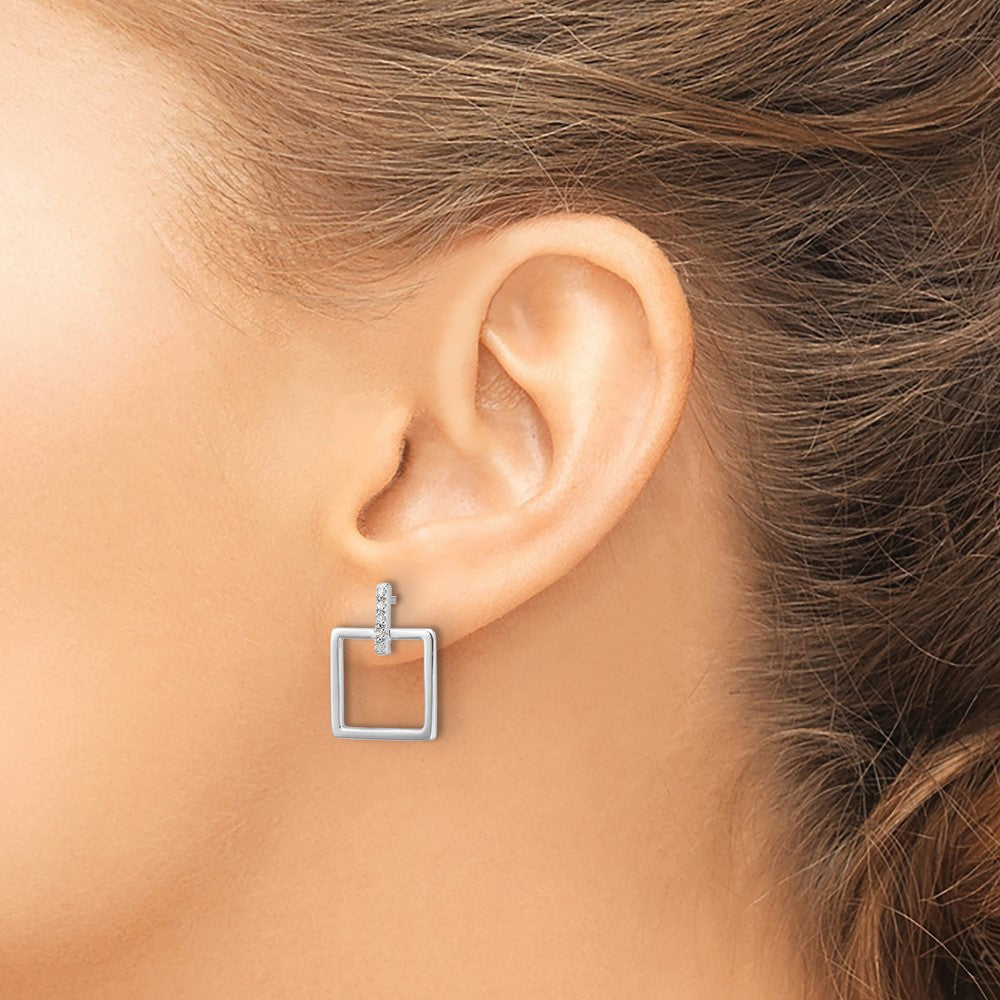 White Ice Sterling Silver Rhodium-plated Open Square Diamond Post Dangle Earrings