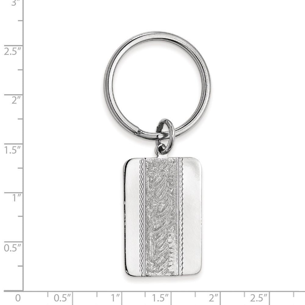 Rhodium-plated Kelly Waters Key Ring with Swirl Pattern Center