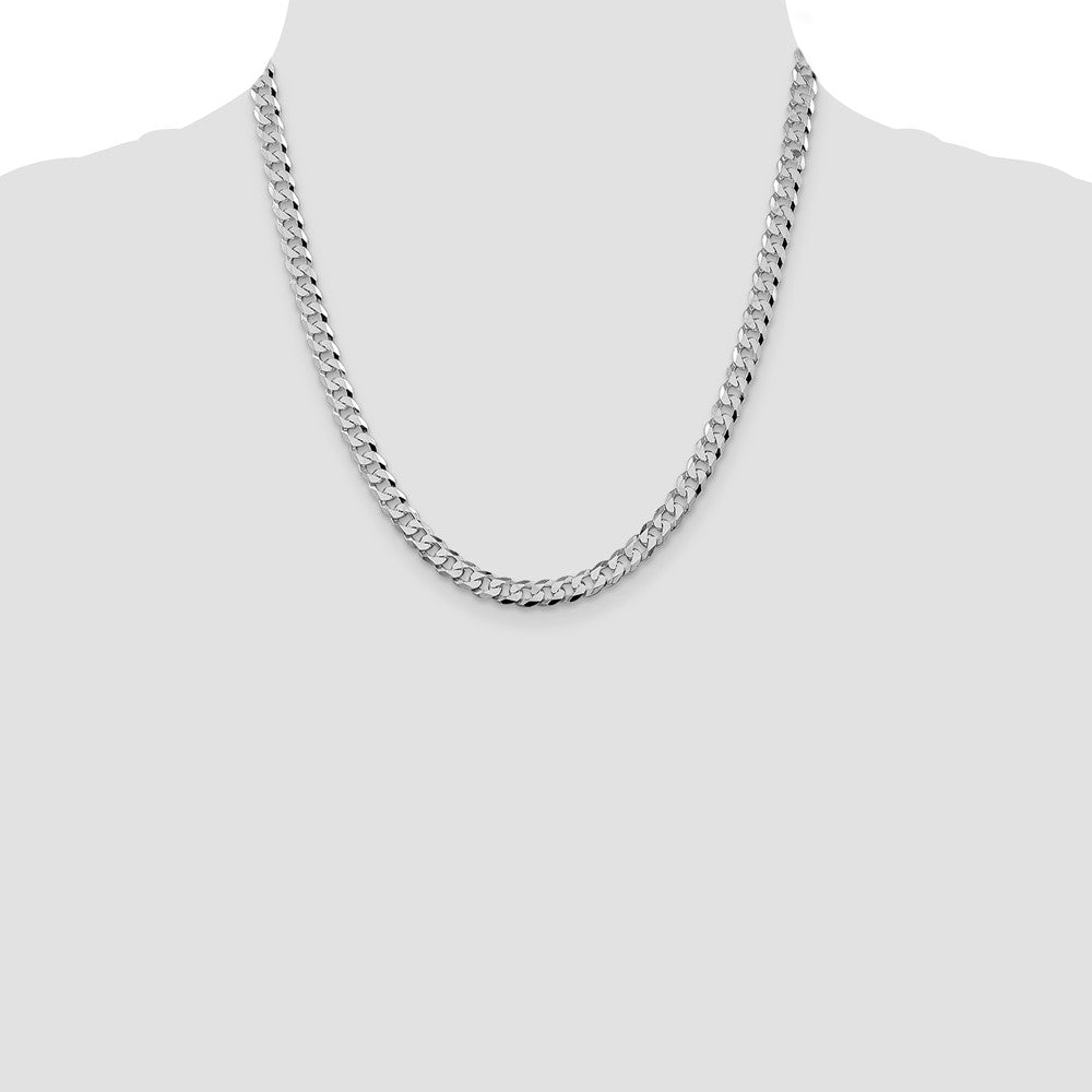 Sterling Silver Rhodium-plated 6mm Beveled Curb Chain 20 Inches